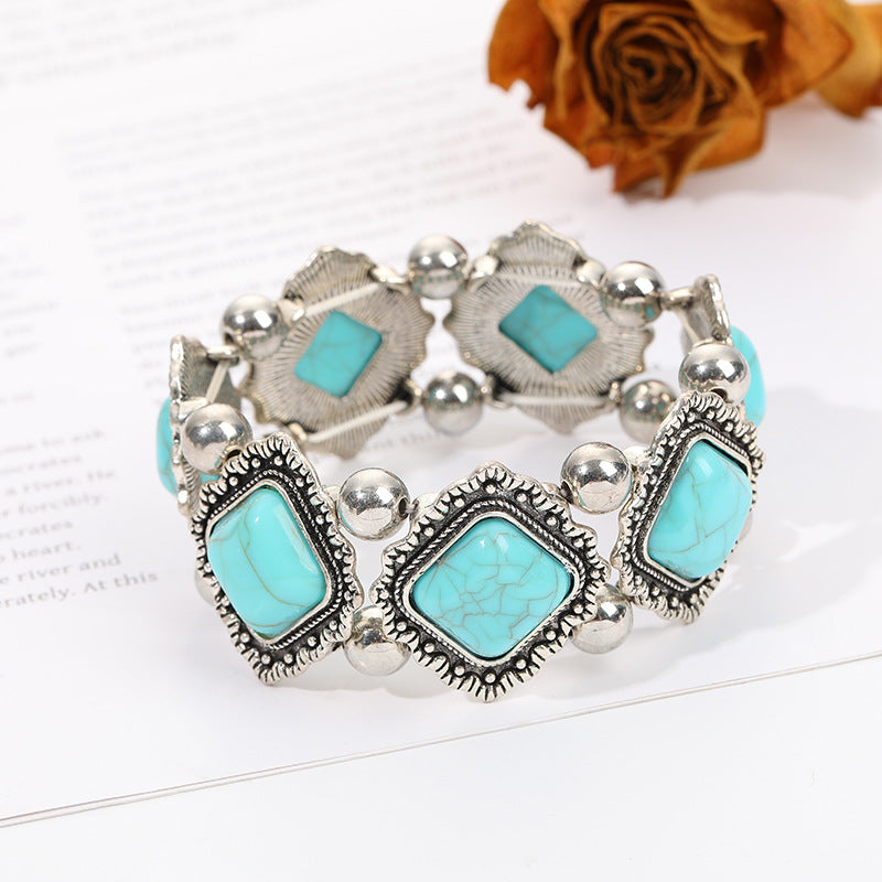 Wholesale Bohemian Ethnic Turquoise Bracelet Alloy Elastic Fashion Accessory Boutique Gift