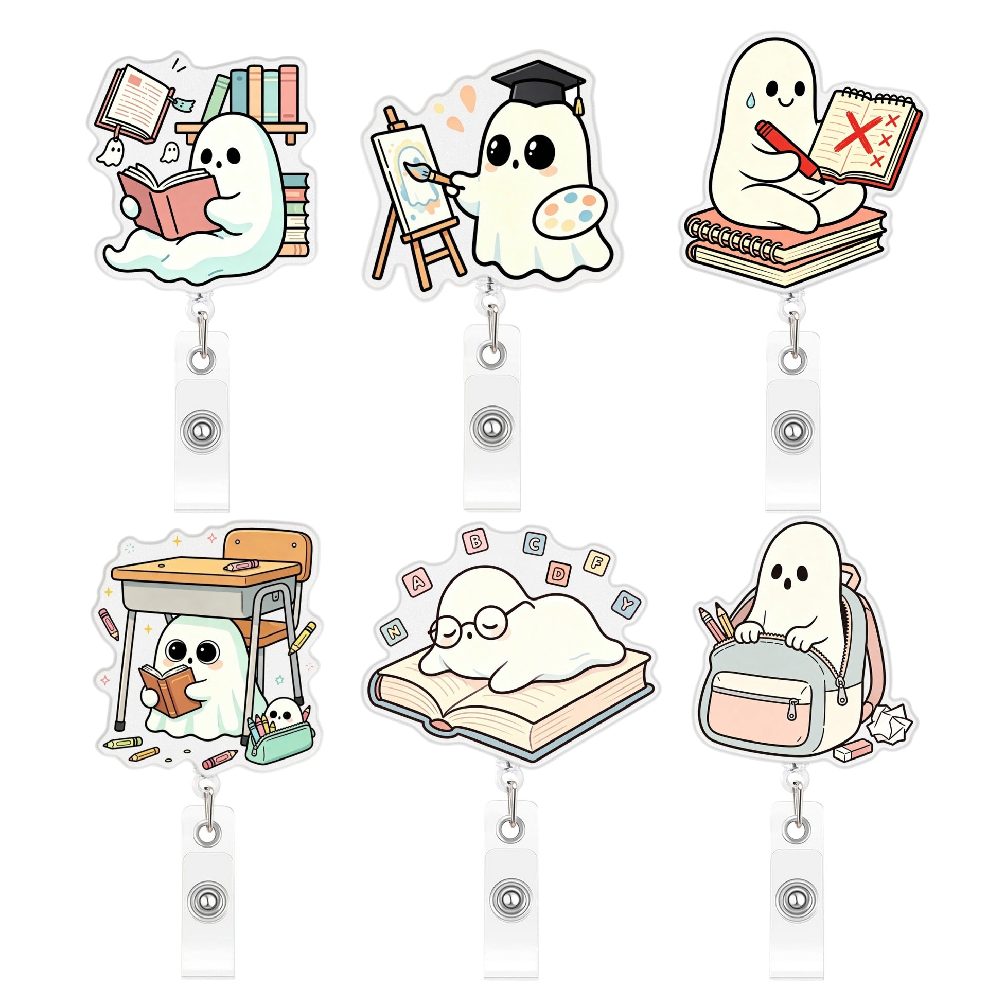 Wholesale Trendy BOO Campus Back To School Retractable Badge Clip Plastic Student ID Holder