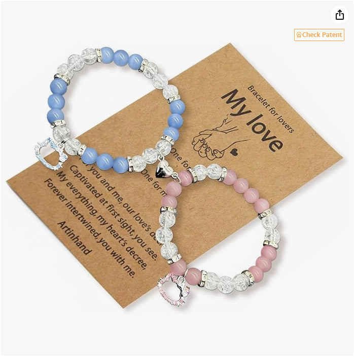 Wholesale Couple bracelet love heart magnetic suction buckle natural opal beaded bracelet