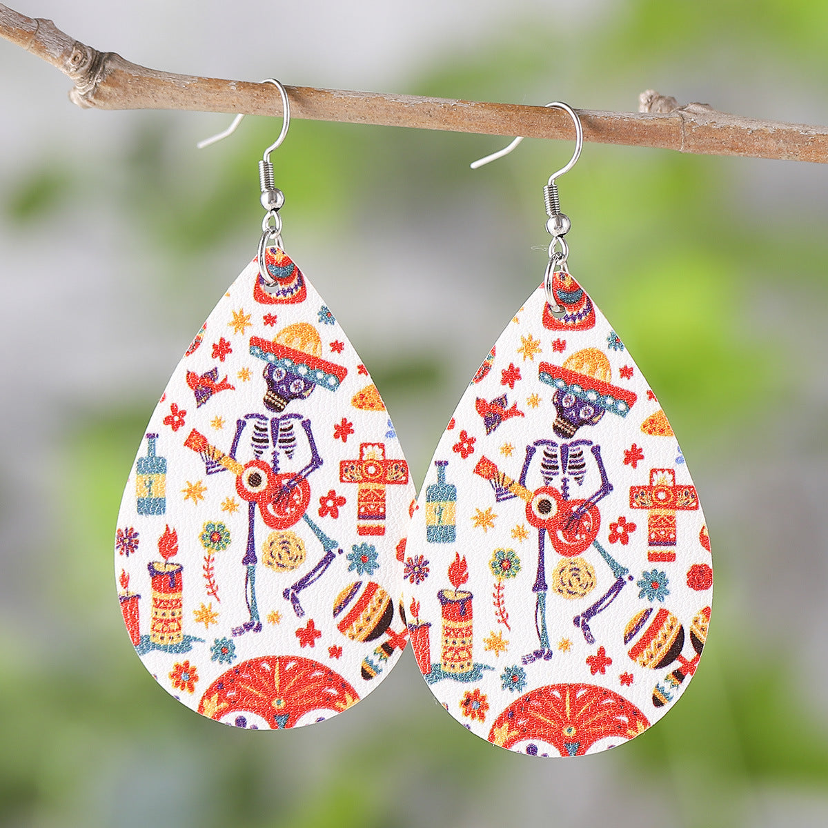 Wholesale Five-Five Straw Hat Bone Skull Leather Double-Sided Earrings