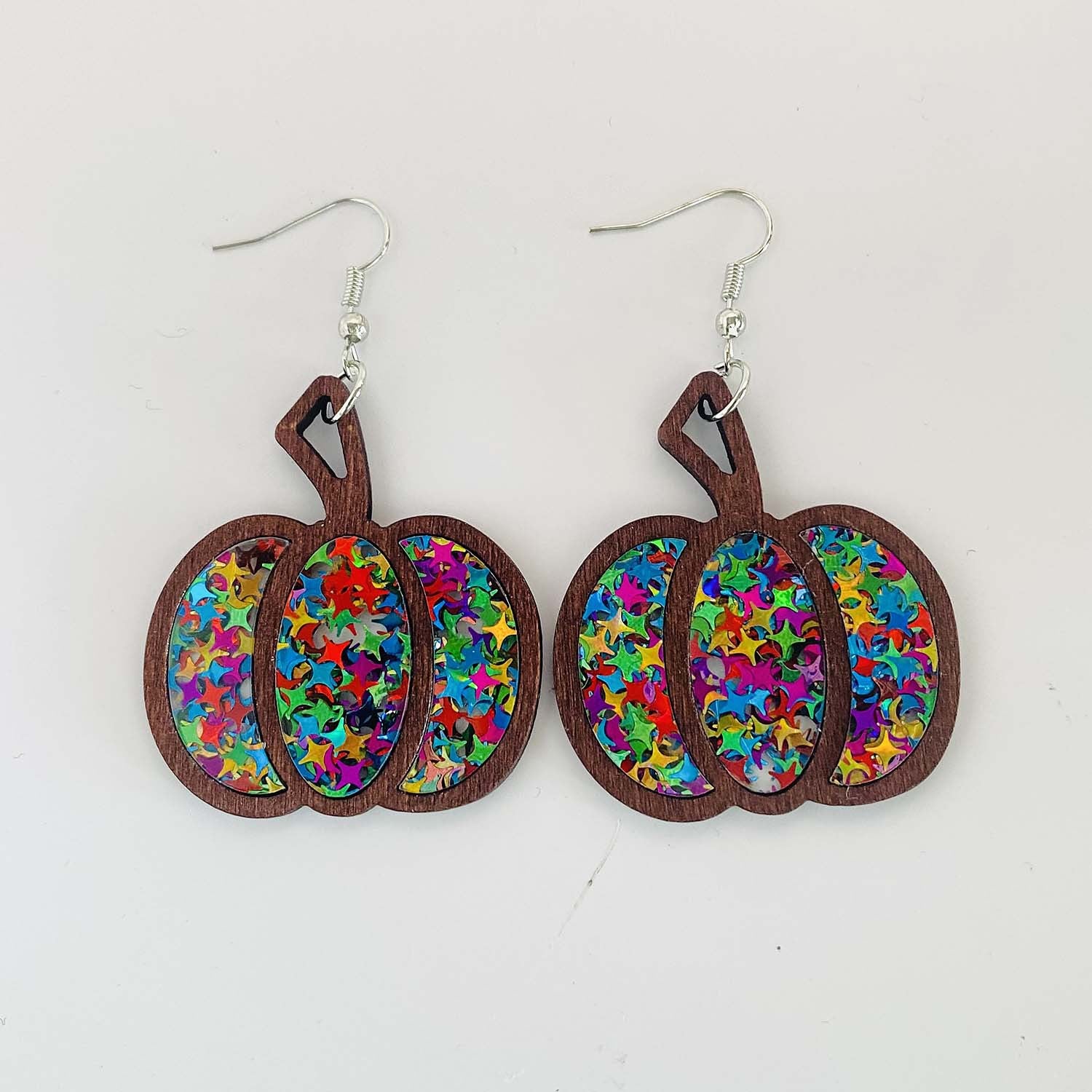 Wholesale Thanksgiving Earrings Halloween Pumpkin Wood Inlay Acrylic Earrings ACC-ES-ChenY022