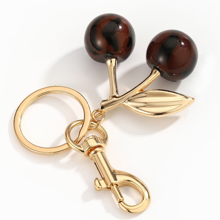 Wholesale Smudge leopard print red cherry keychain