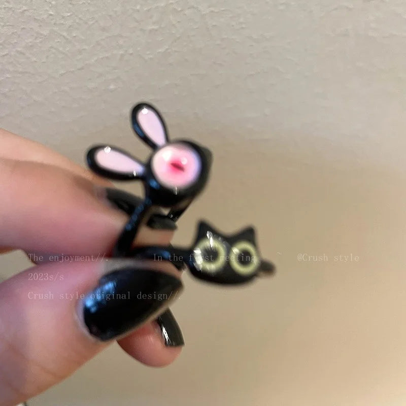 Wholesale Weird Black Cat Open Ring  Candy Finger Ring