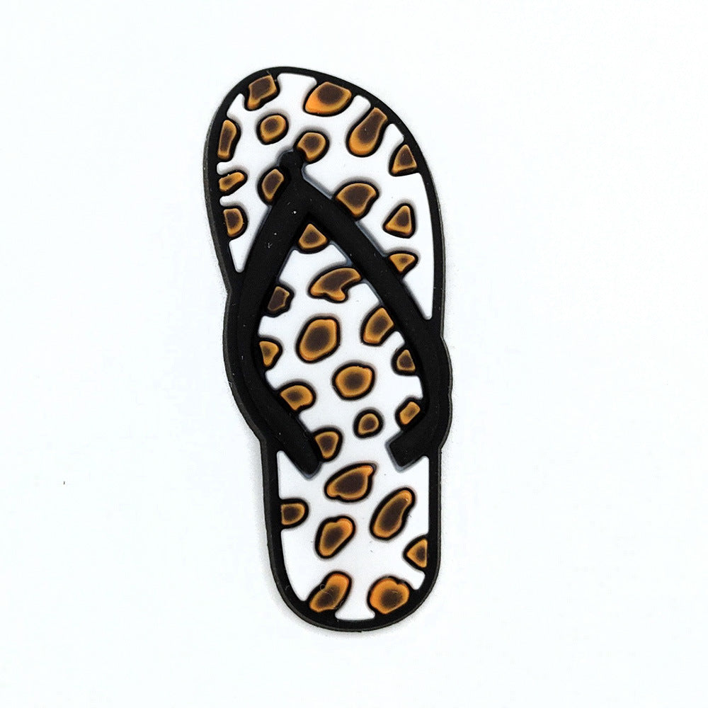 Wholesale 10pcs Leopard Print Coffee Cup Dog Claw Love PVC Soft Adhesive Hole Shoes Buckles ACC-SC-WanX002