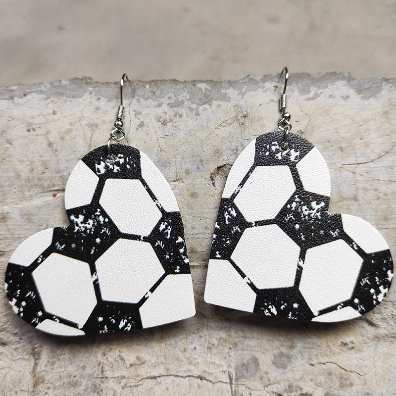 Wholesale Heart Shaped Sports Leather Earrings Baseball Football Soccer Hockey Tennis Jewelry Accessory Gift Boutique Resale