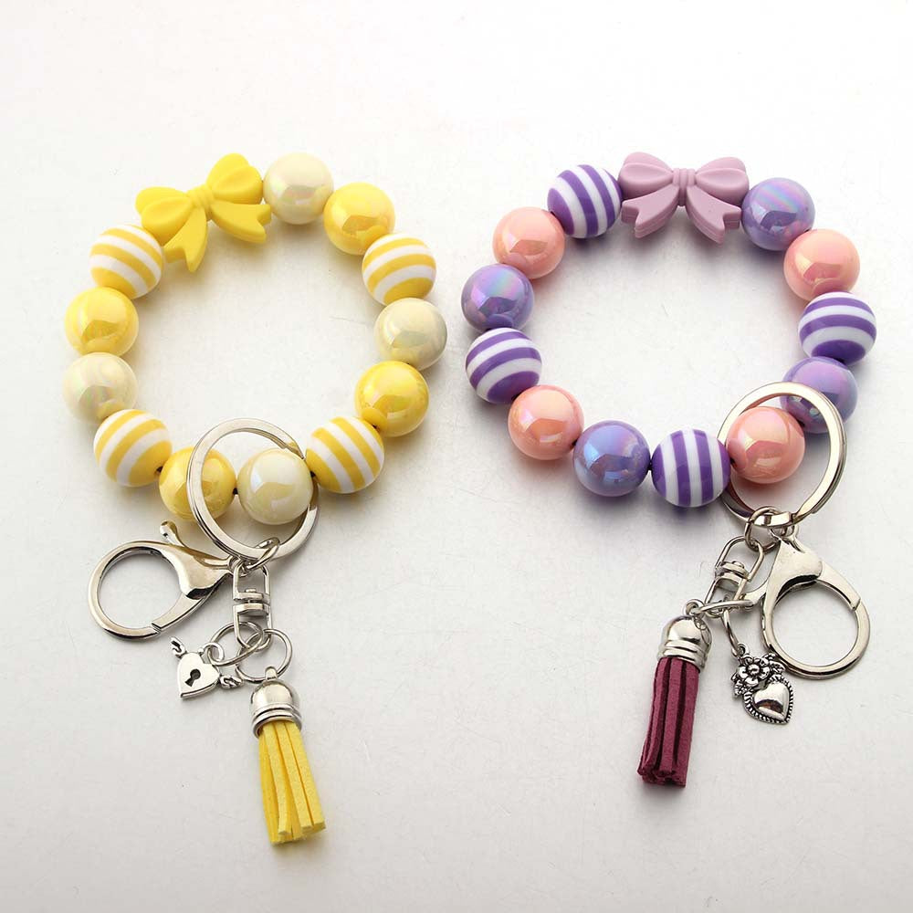 Wholesale Bow Acrylic Beaded Bracelet Keychain Wristlet Keychain ACC-KC-JinAn016