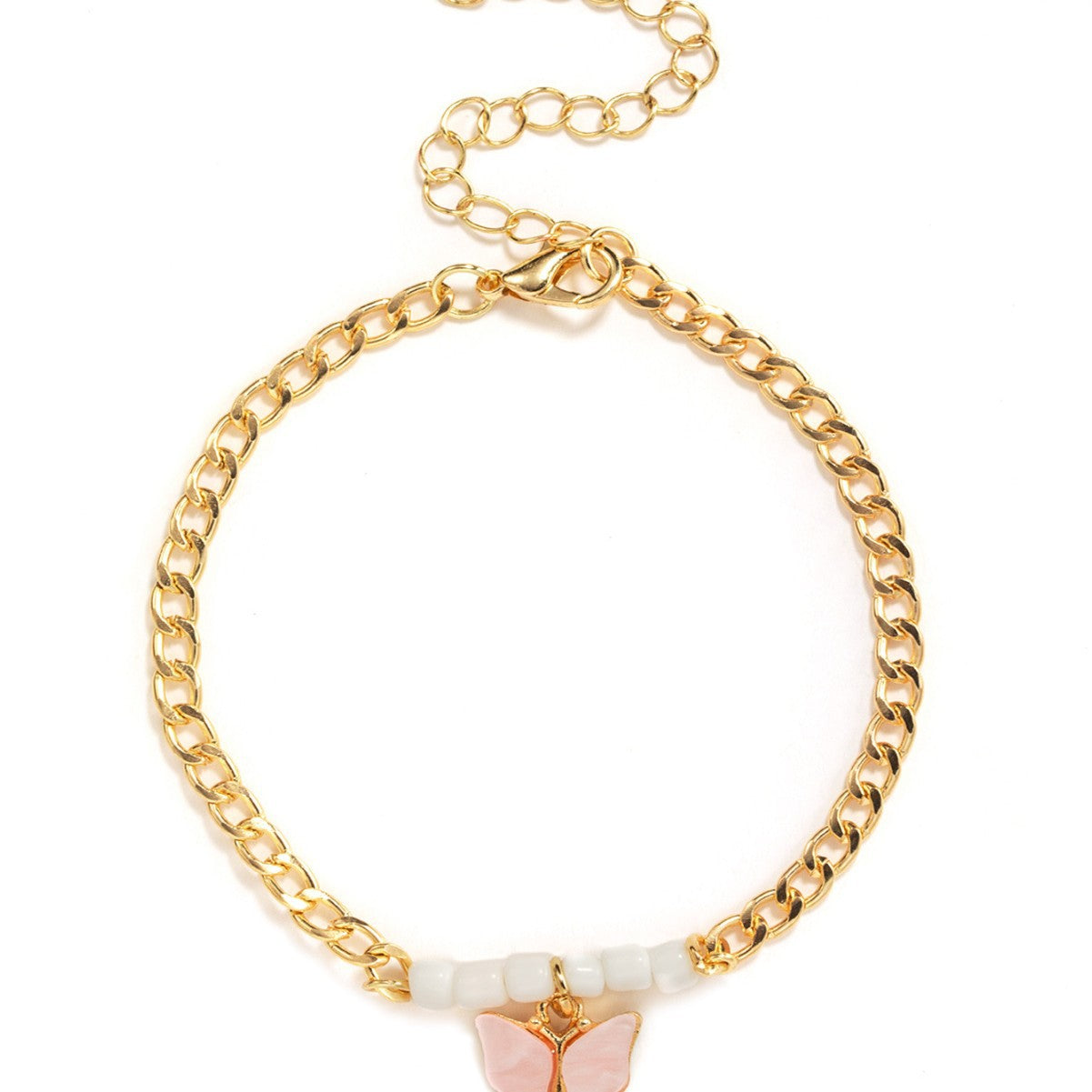 Wholesale  butterfly pendant white beaded  anklet