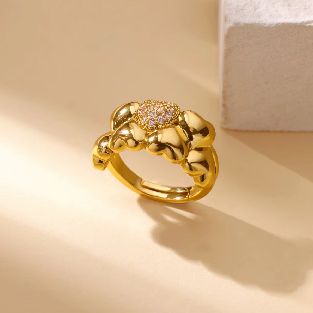 Wholesale Stainless steel zircon adjustable heart flower and butterfly ring