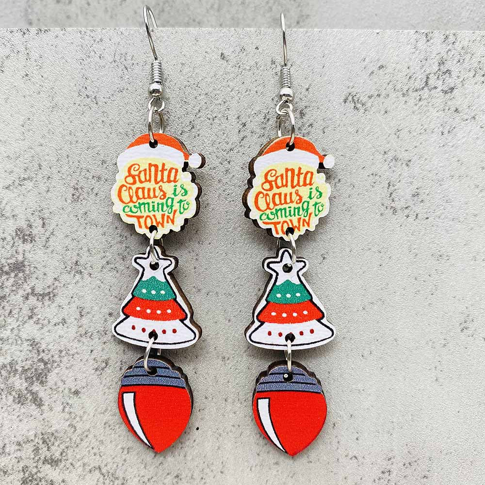 Wholesale Christmas Snowman Santa Claus Gift Wood Earrings ACC-ES-ChenY076