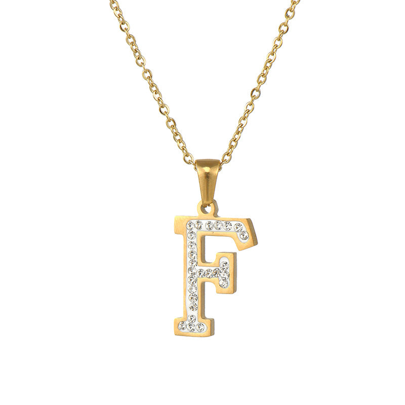 Wholesale  stainless steel diamond letter necklace