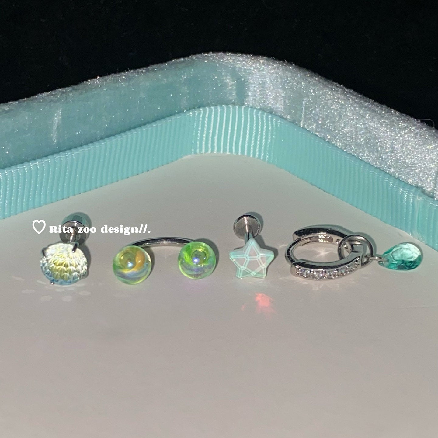 Wholesale Titanium Steel  Green  Star Zircon Earrings