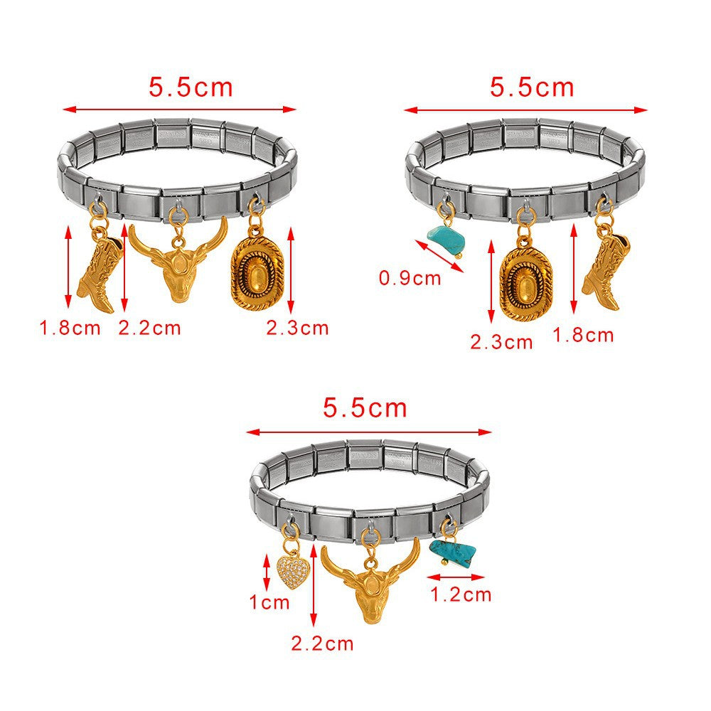 Wholesale  Italian Charm Bracelet 9mm DIY  square bull head  Creative Stainless Steel Composable Bracelet