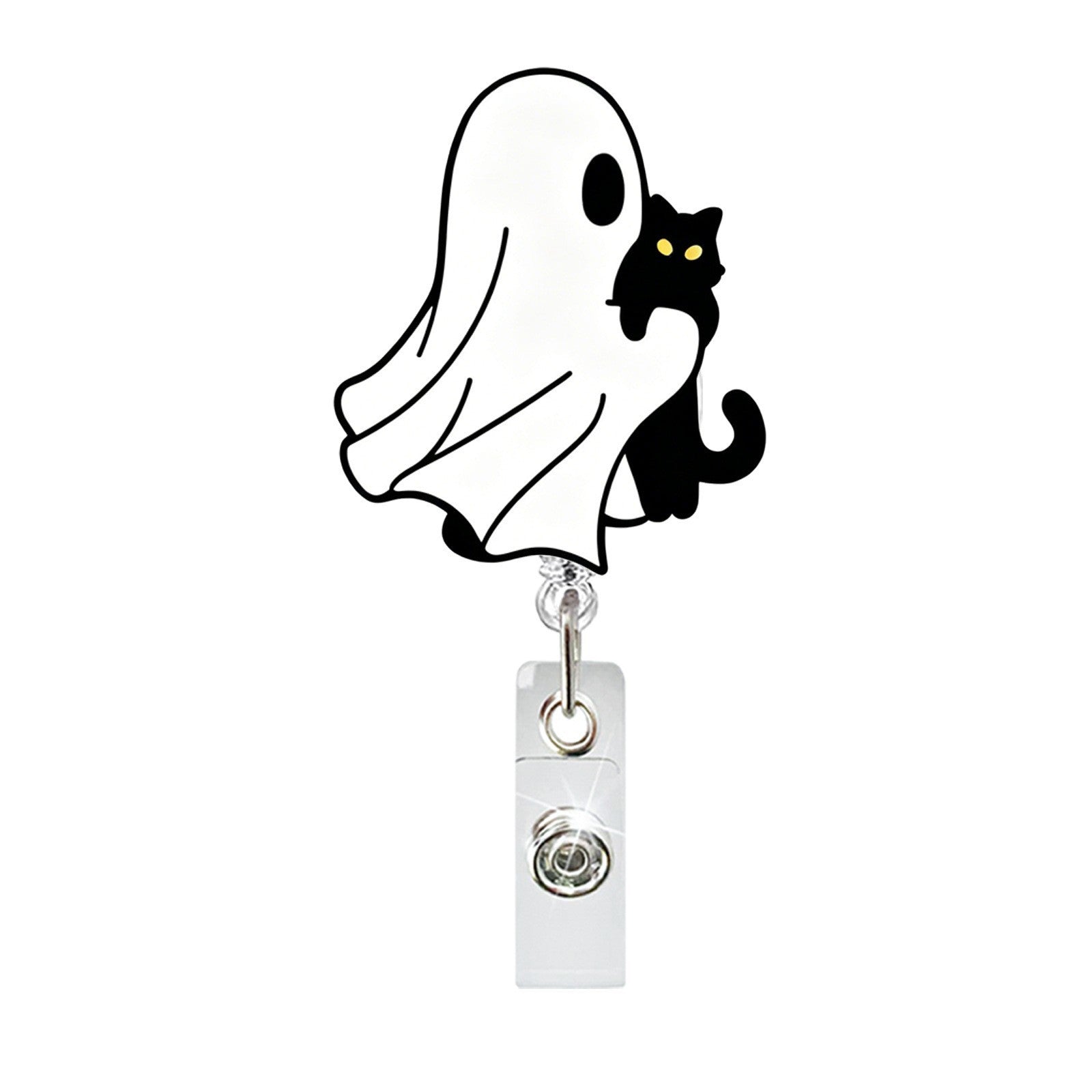 Wholesale Acrylic Retractable Badge Holder:  Ghost Black Cat Design,  Decorative Gift for Medical Staff