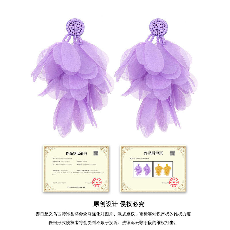Wholesale  handmade fabric flower tassel earrings