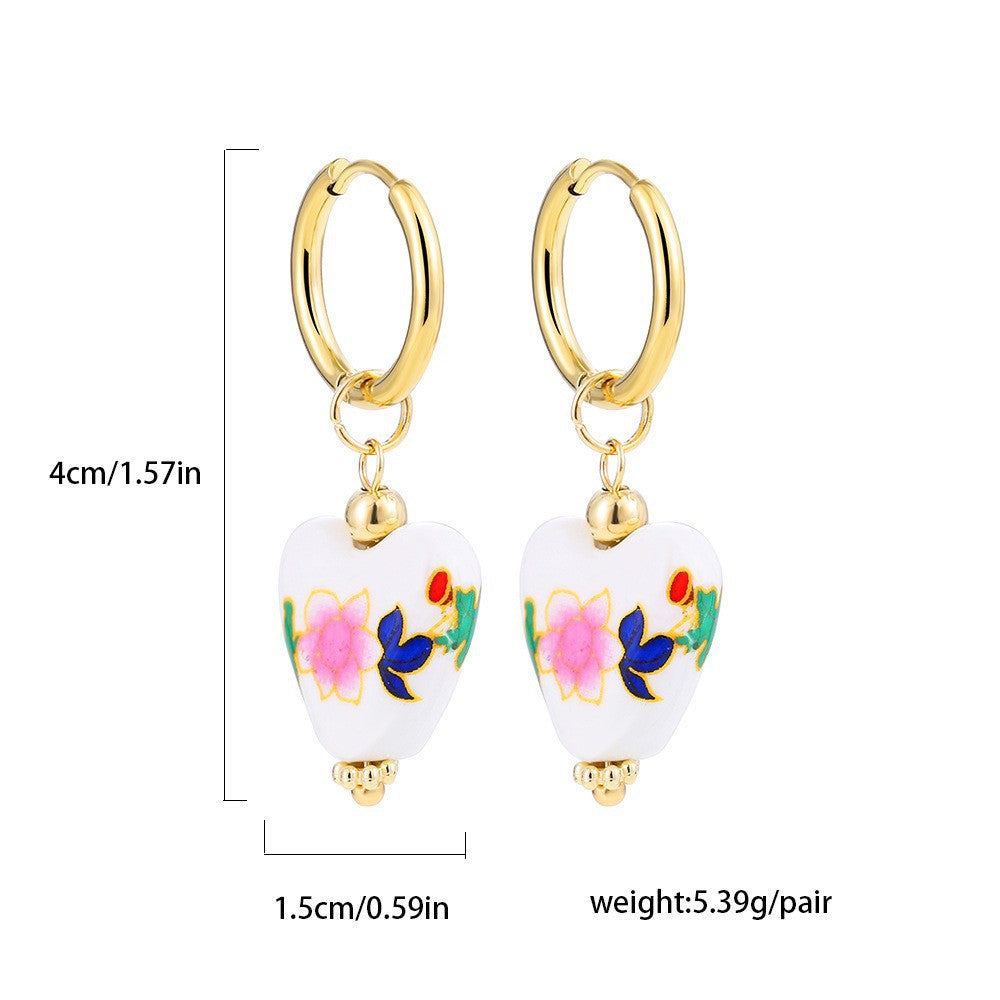 Wholesale Blue and White Porcelain Stainless Steel Colored Enamel Oil Earrings