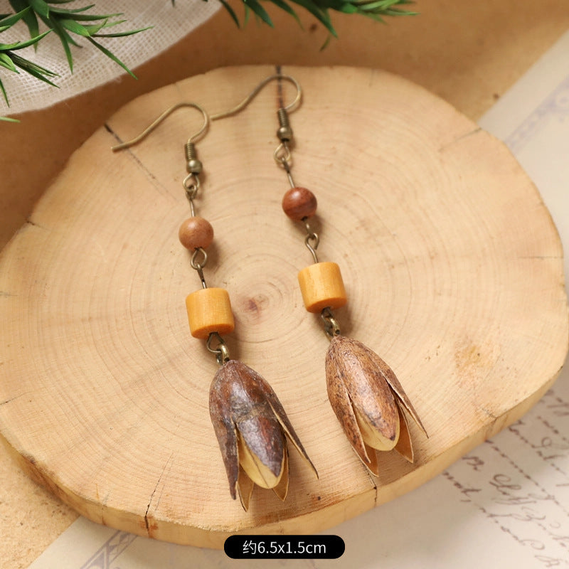 Wholesale Vintage Hand-made Plant Fruit Wood Earrings