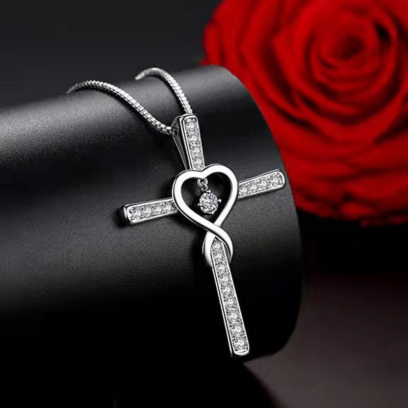 Wholesale 8-Shaped Cross with Diamond-Studded Collarbone Necklace