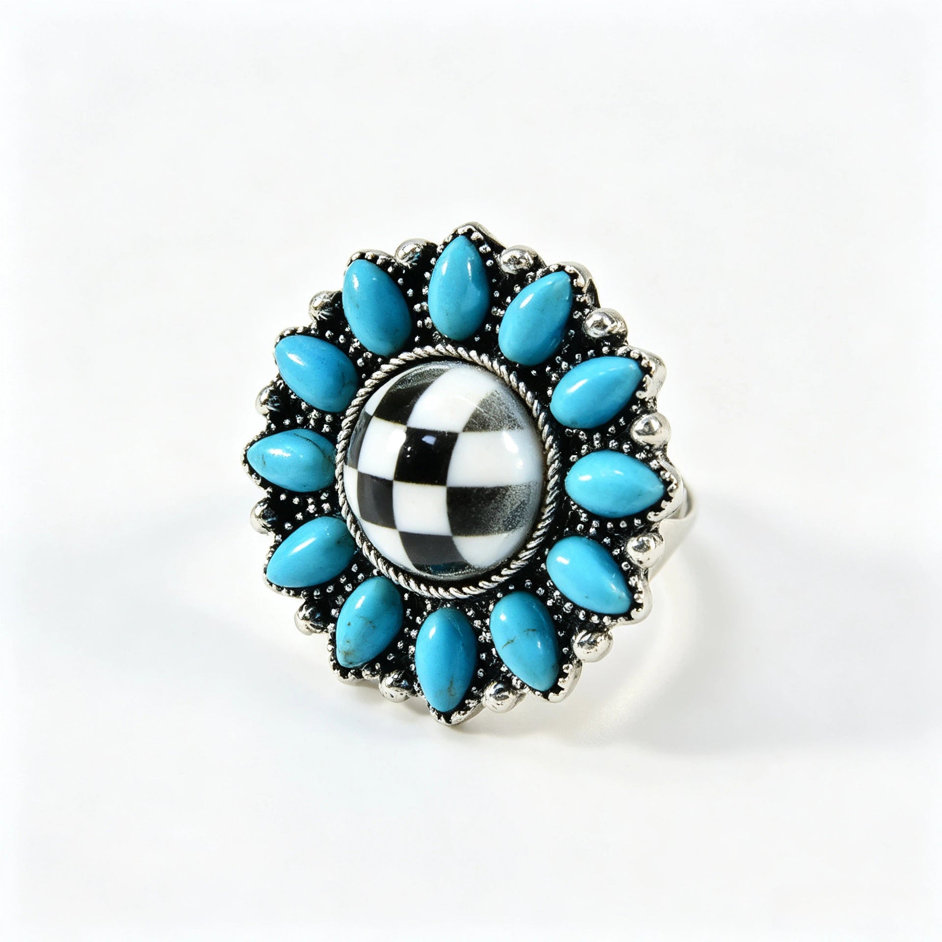Wholesale Retro Turquoise Jewelry Set Ethnic Style Distressed Earrings Ring Bracelet For Women Gift Resale Accessory