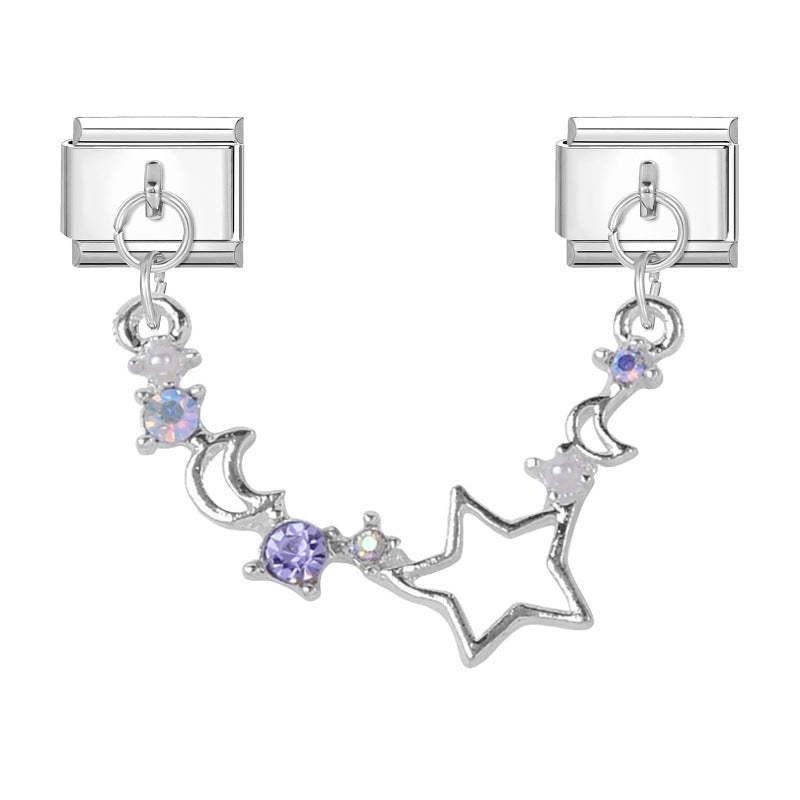 Wholesale Italian Charm Bracelet 9mm DIY Splicing Double Pendant Pentagram Stainless Steel Composable Bracelet