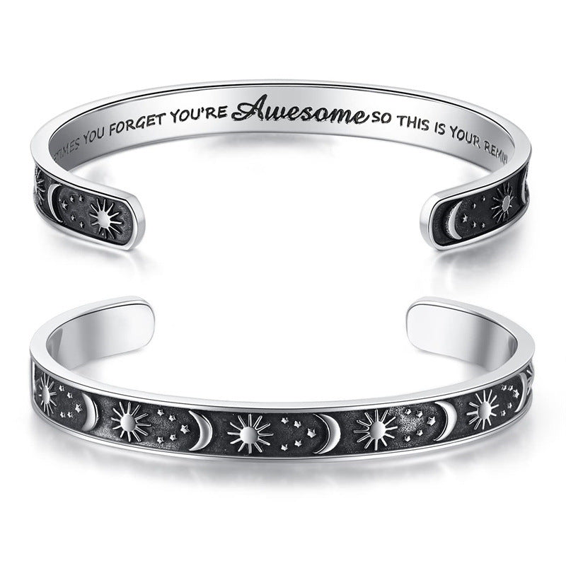Wholesale stainless steel laser lettering open bracelet