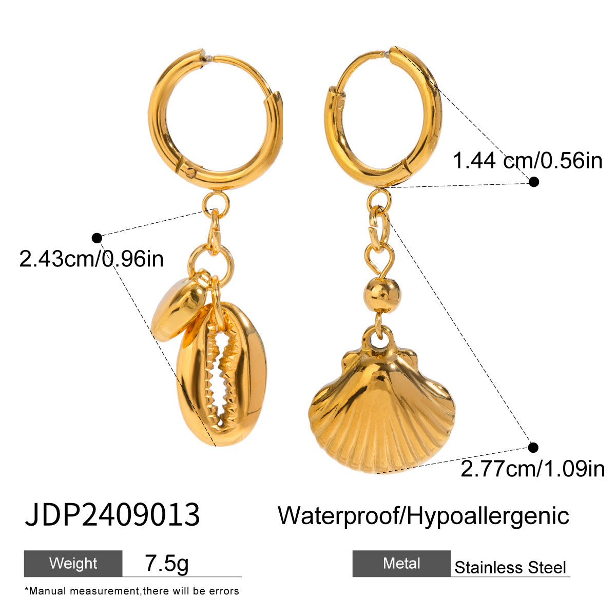 Wholesale  18k gold stainless steel toothed shell smooth love shoes ear buckle earrings