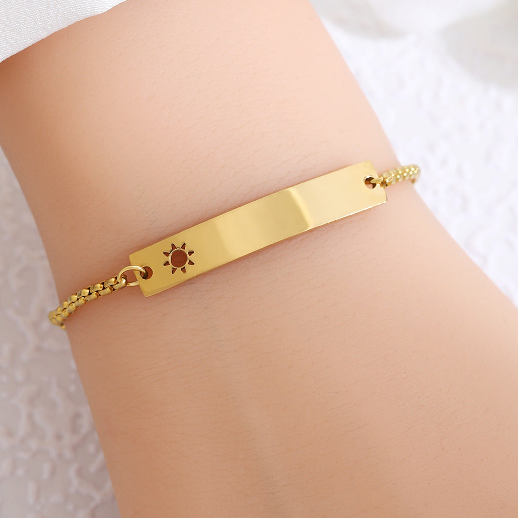Wholesale  stainless steel curved brand mirror hollow sun and moon butterfly love adjustable lettering bracelet