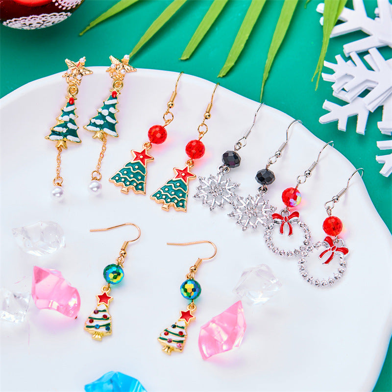 Wholesale  Christmas earrings creative  five-pointed star Christmas tree tassel earrings