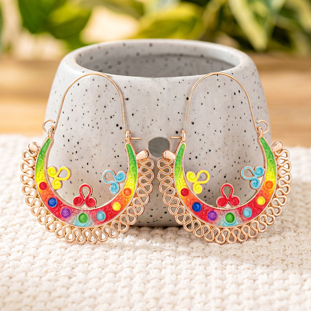 Wholesale Gold-Tone Zinc Alloy Bohemian Hollow-Out Earrings,  Fashion Accessory for Party Wear