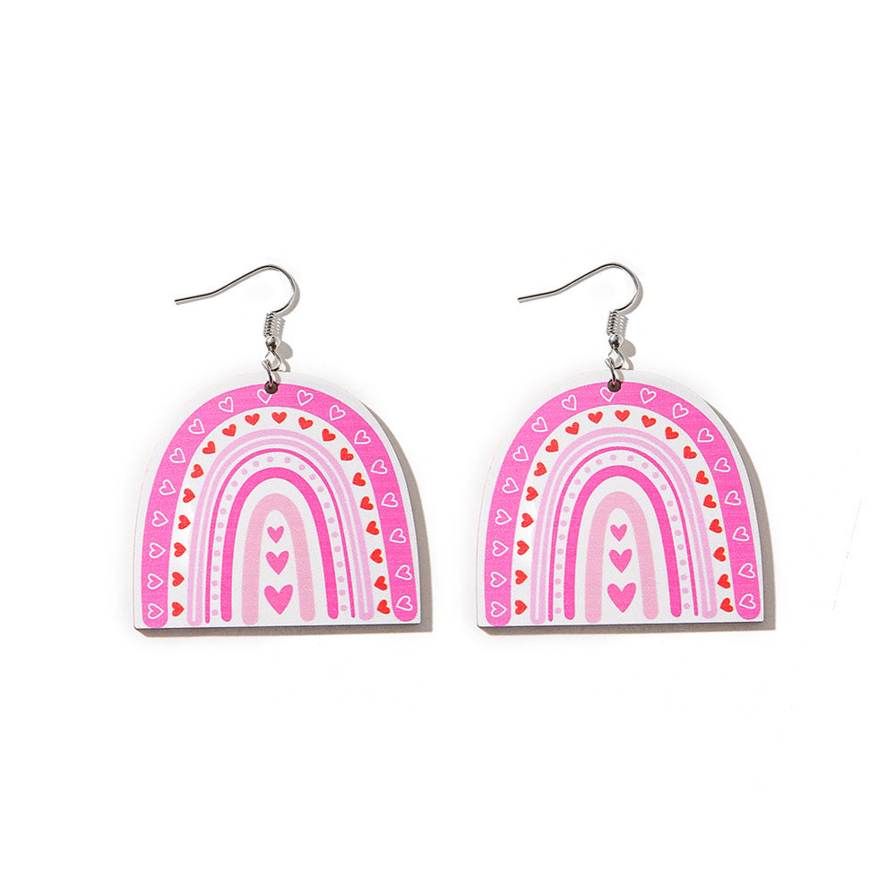 Wholesale Cute Pink Wood Printed Valentine's Day Earrings