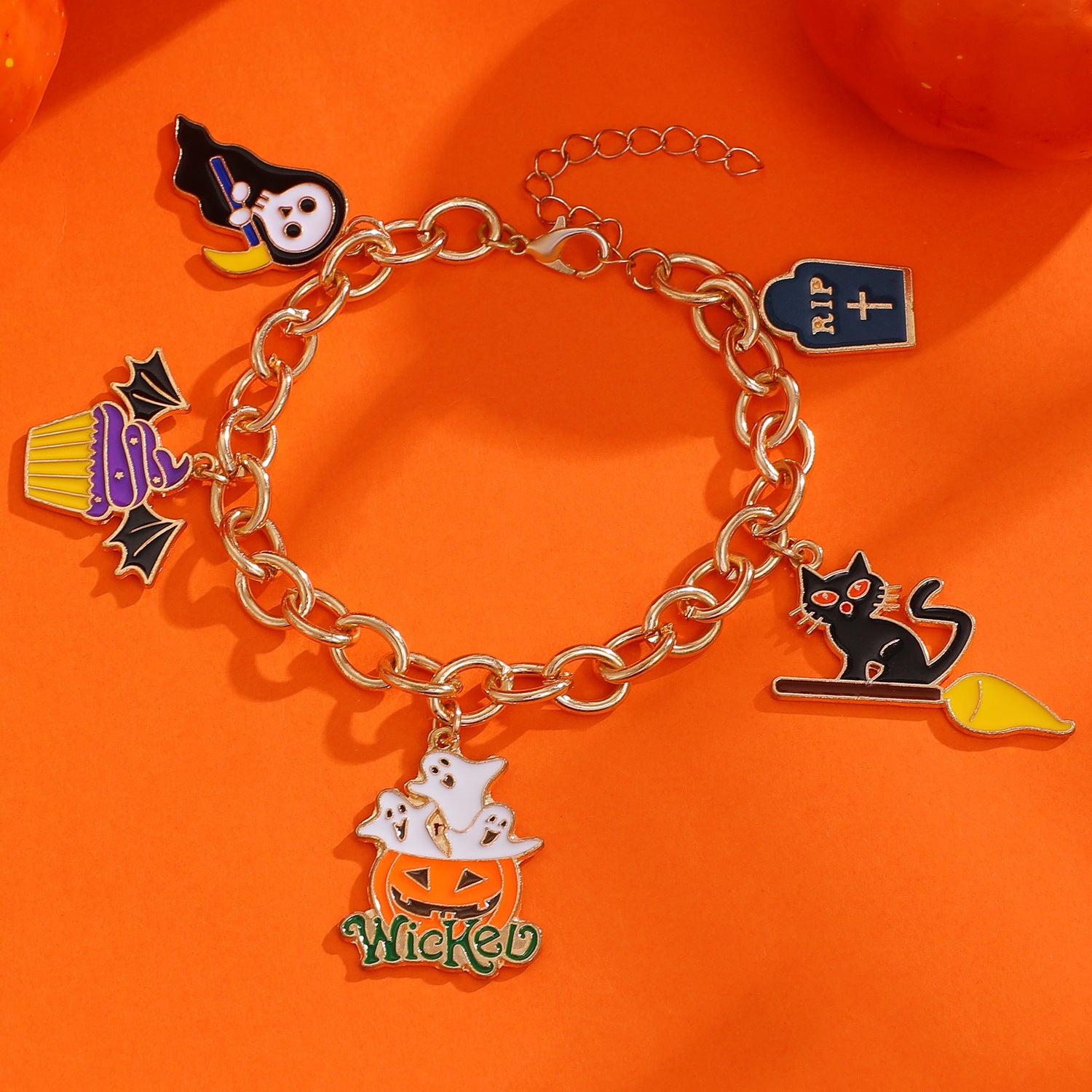Wholesale Funny  Pumpkin Skull Soft Clay Bracelet - Women' s Trendy Jewelry Accessory for Resale