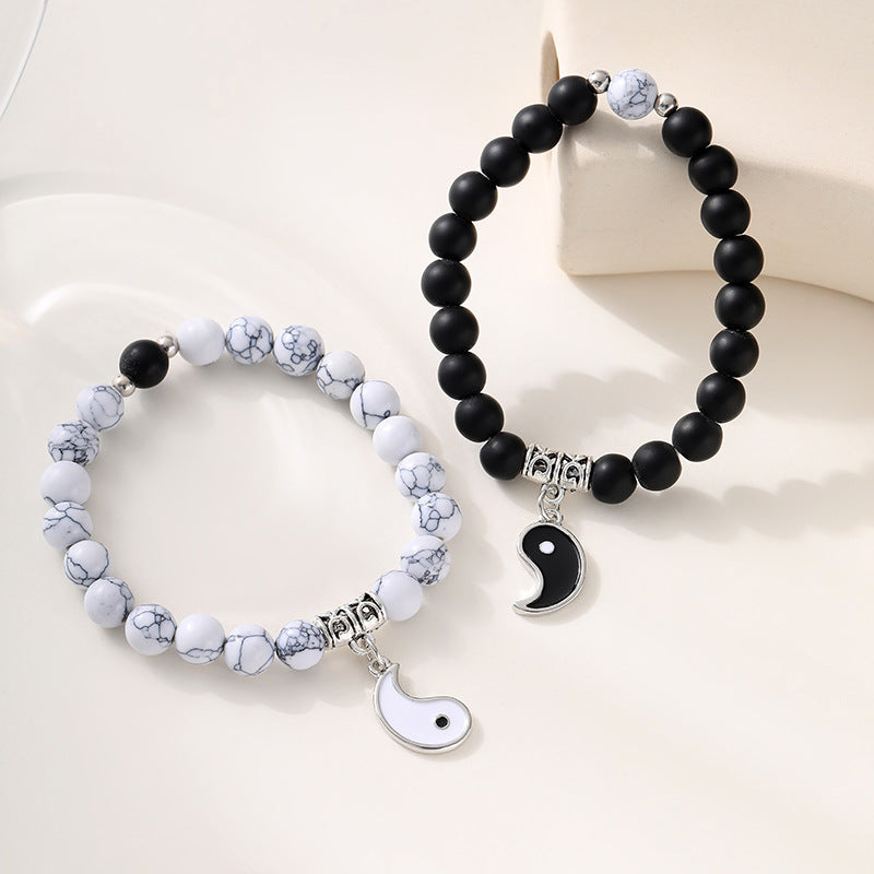 Wholesale  Drop Oil Black and White Couple Pendant Bracelet