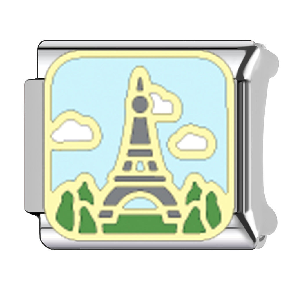 Wholesale   Italian Charm Bracelet 9mm DIY Egyptian pyramid landmark Creative Stainless Steel Composable Bracelet