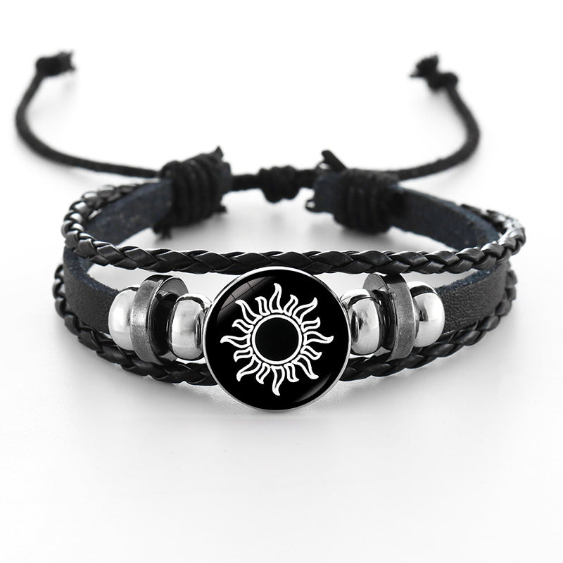 Wholesale Sun and Moon Lovers Retro Punk Multi-layer Beaded Braided Leather Bracelet