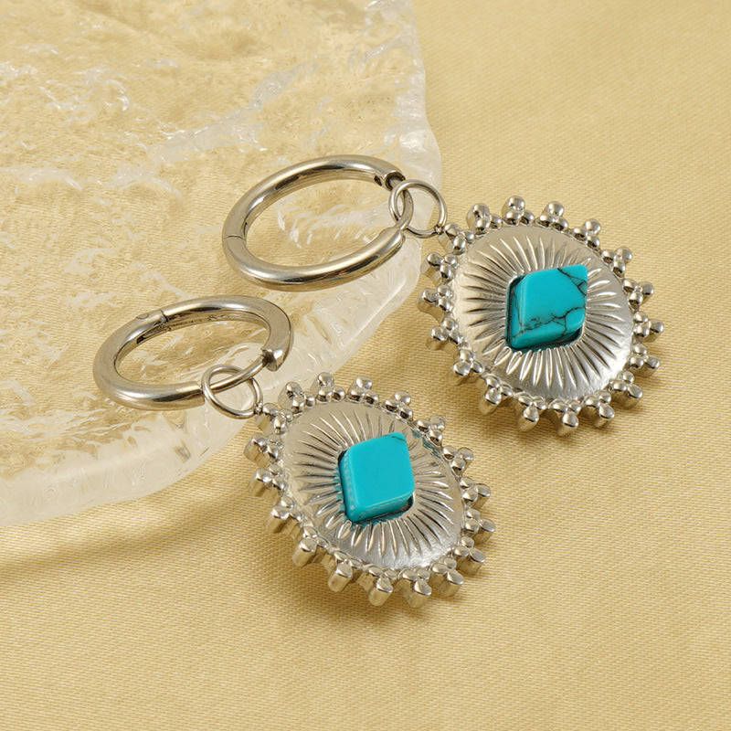 Wholesale stainless steel blue turquoise earrings