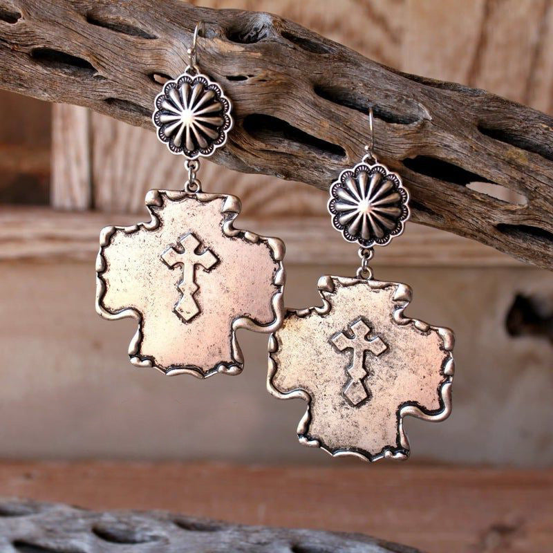 Wholesale  retro pumpkin flower double cross alloy earrings