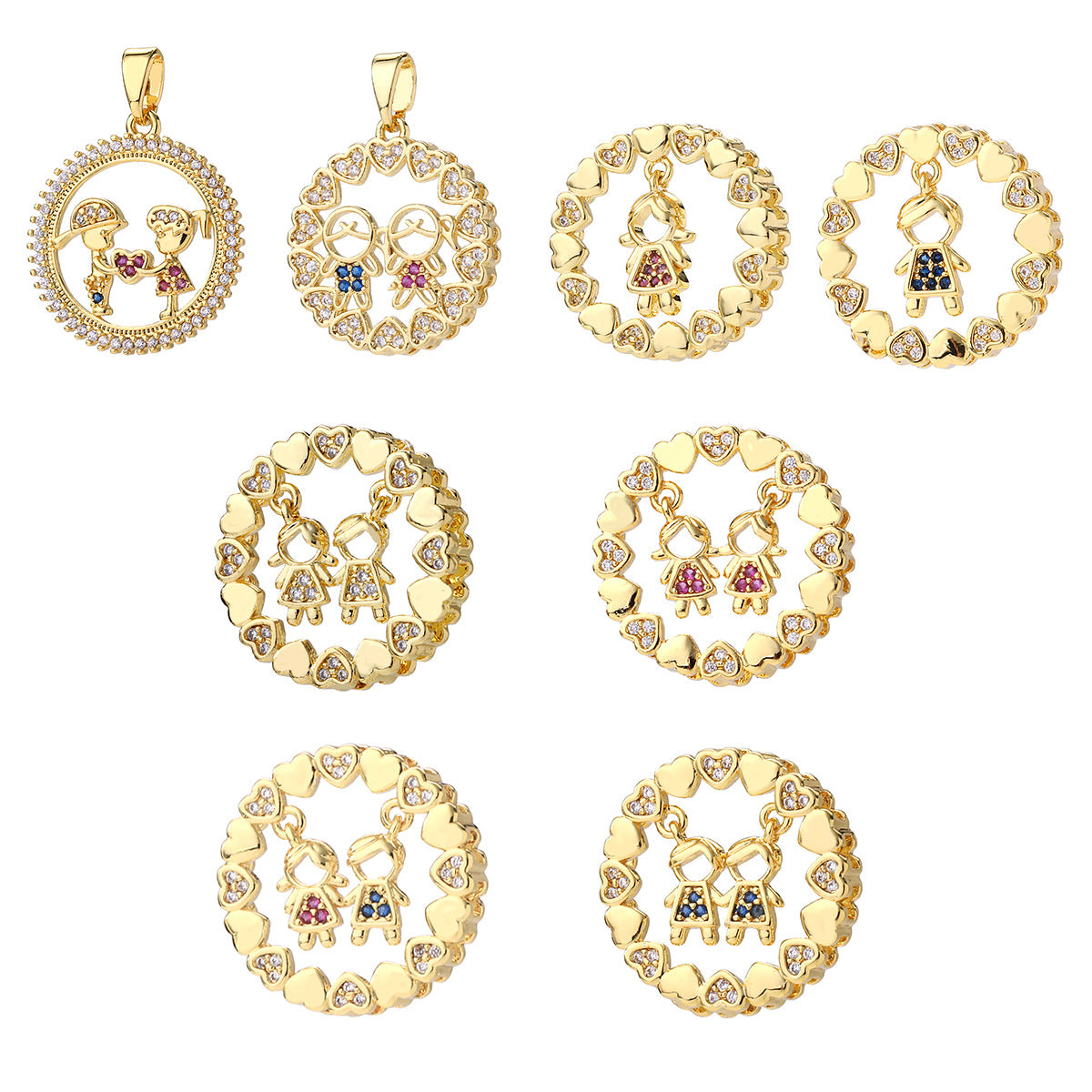 Wholesale Matching Couple Pendant Necklace 14K Gold Plated Brass Zircon Choker Fashion Accessory Gift Boutique Resale