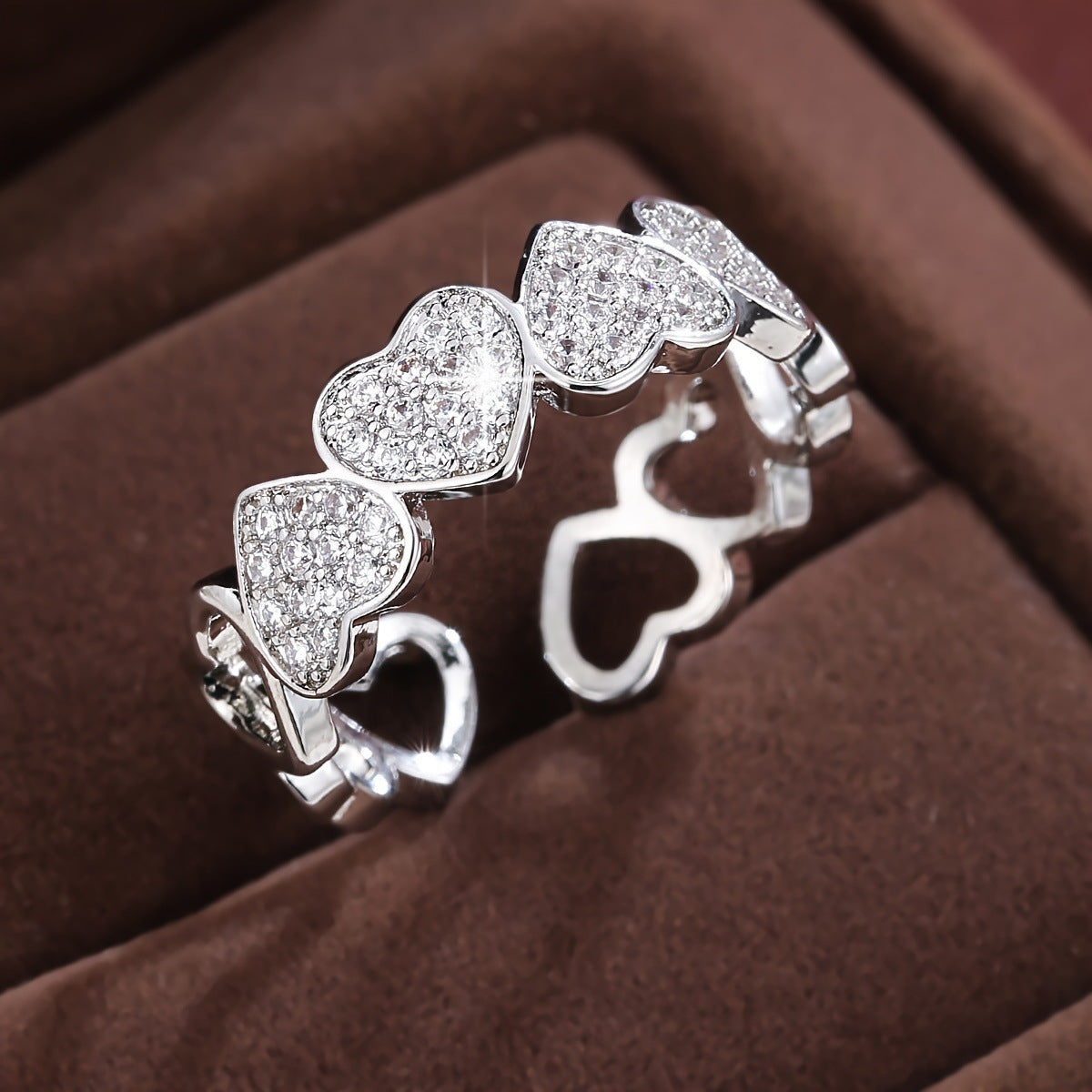 Wholesale Vintage Heart Ring with Zircon,  Adjustable Open Ring,  Fashion Jewelry Accessory for Women,  Gift Idea