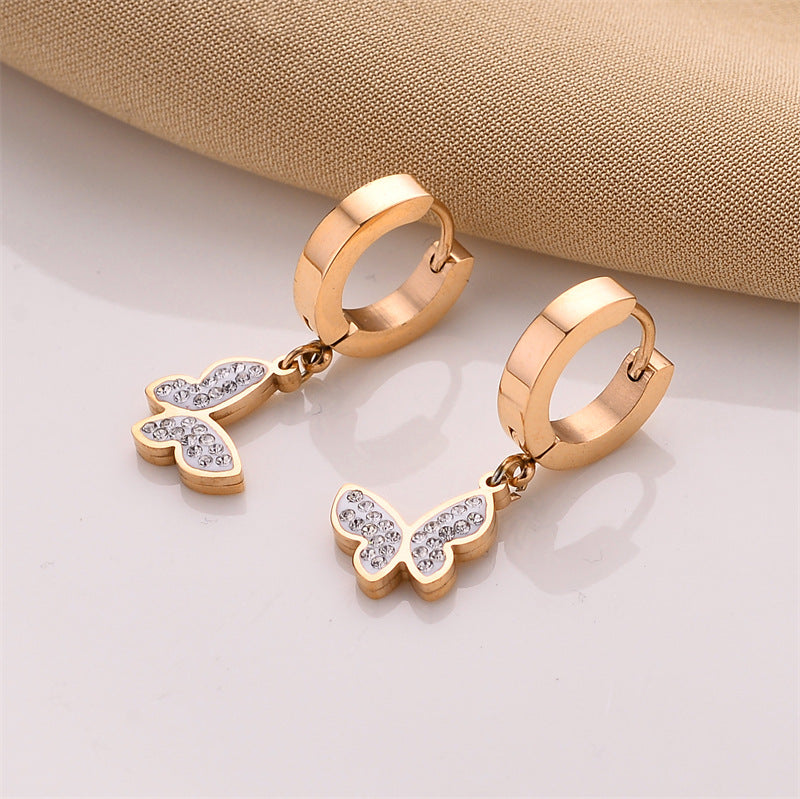 Wholesale Golden Rose Gold Steel Color Titanium Steel Earrings ACC-ES-HaoWen013