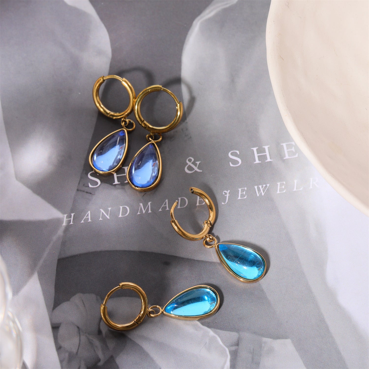 Wholesale Stainless Steel 18K Gold Plated Water Drop Twelve Birthstone Earrings