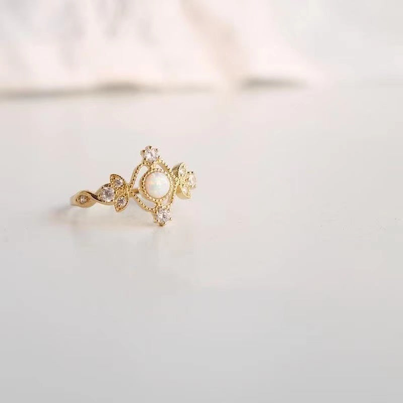 Wholesale Ancient gold inlaid natural opal stone diamond ring