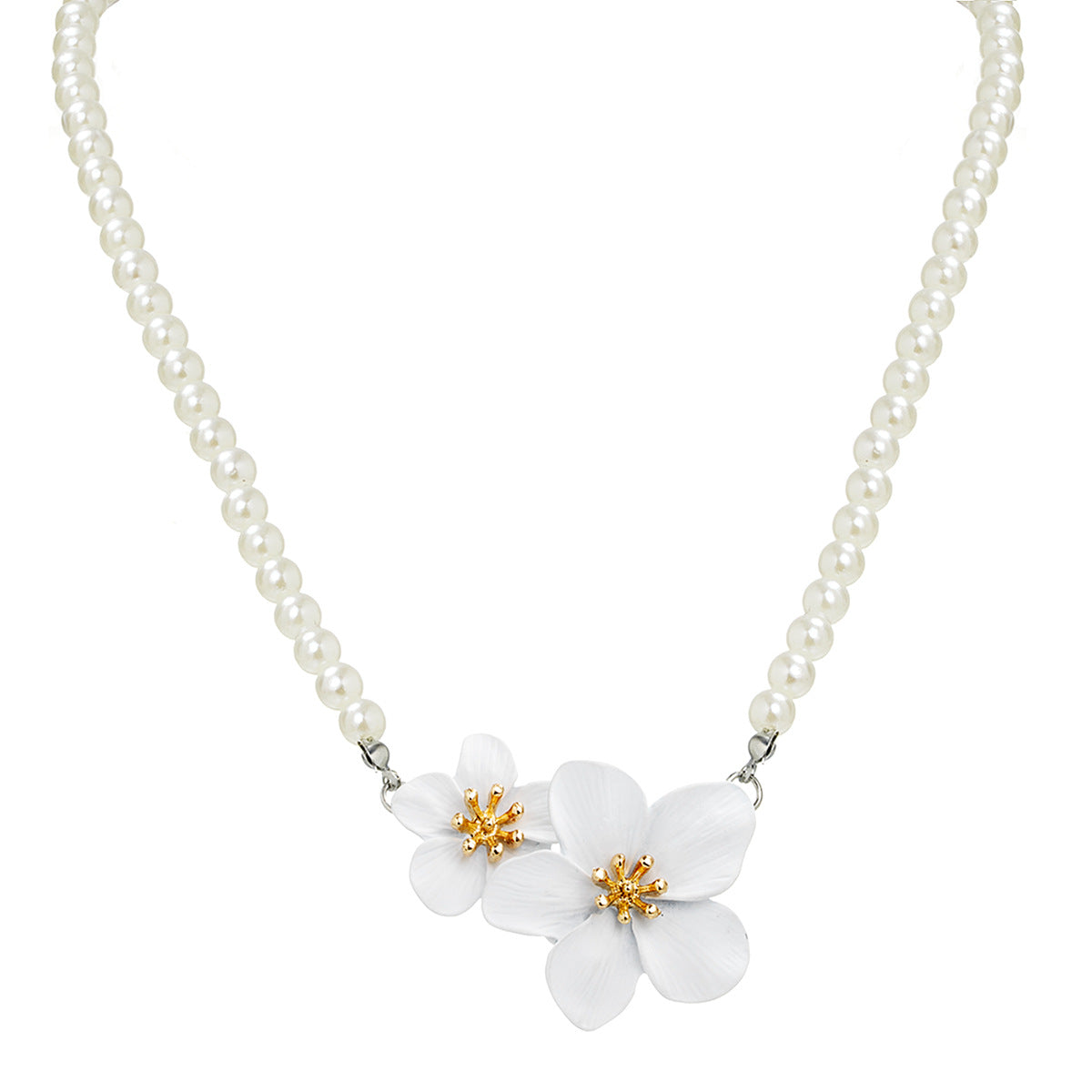 Wholesale Three-dimensional flower pendant pearl beaded adjustable clavicle chain