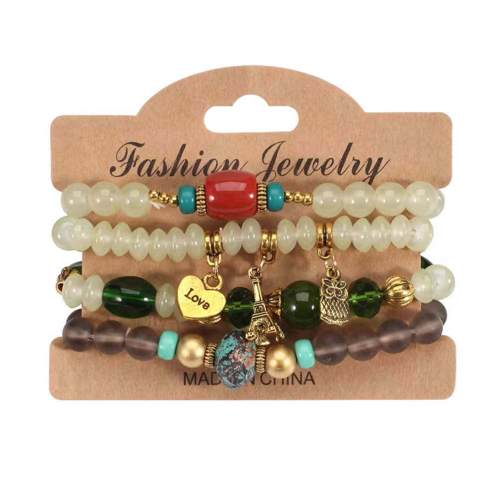 Wholesale Bohemian Owl Heart Eiffel Tower Multi-layer Bracelet ACC-BT-FengLi008