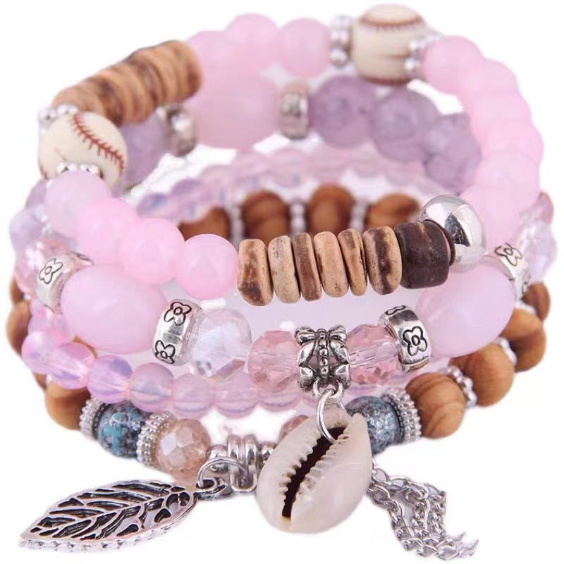 Wholesale Bohemian Multi-layered Stretch Cord Beaded Bracelet Shell Bracelet ACC-BT-Weiy024