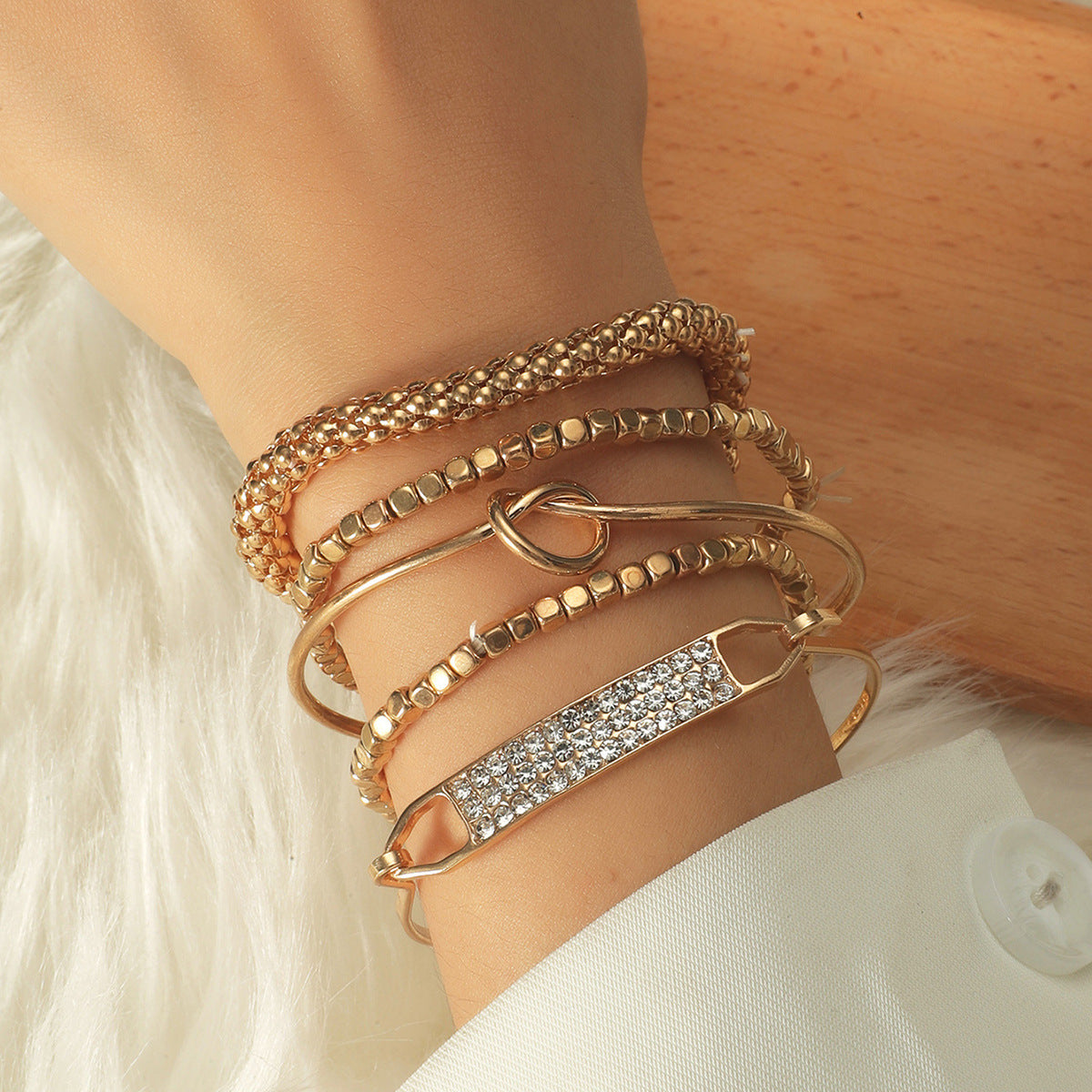 Wholesale Retro Geometric 5 Piece Bracelet Set Gold Tone Alloy Women S Everyday Fashion Jewelry Accessory