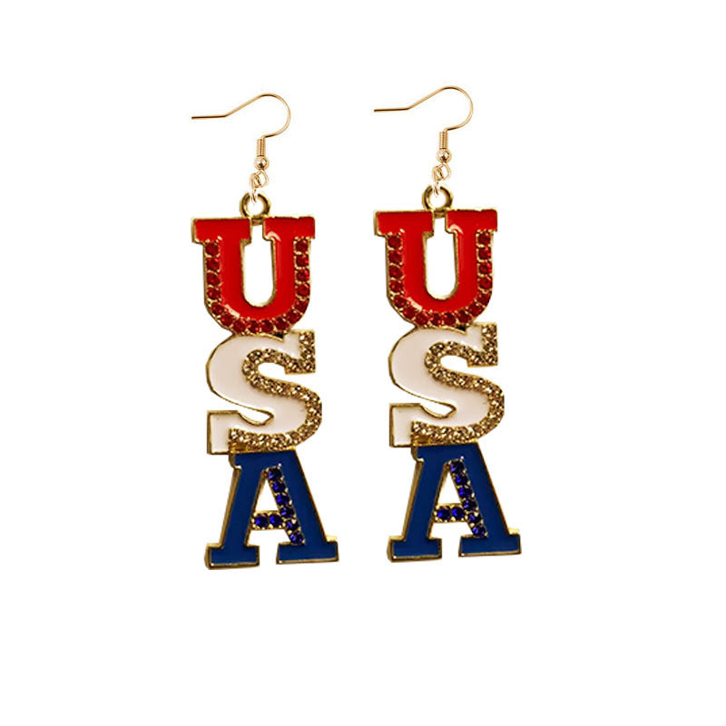 Wholesale Independence Day earrings American flag alloy diamond earrings