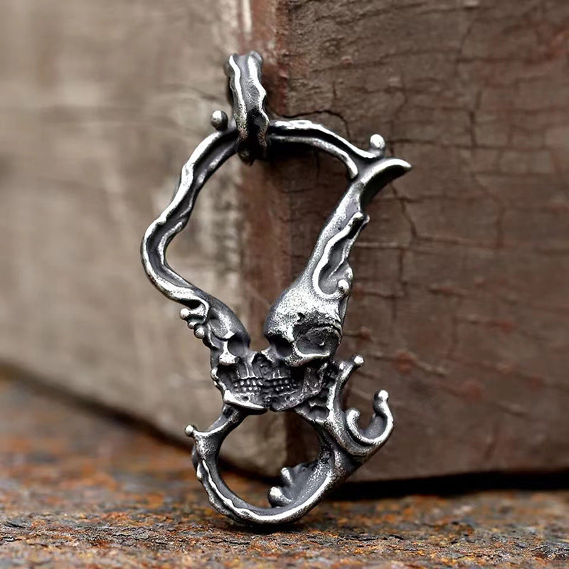 Wholesale Retro Double Skull Kissing Pendant Necklace