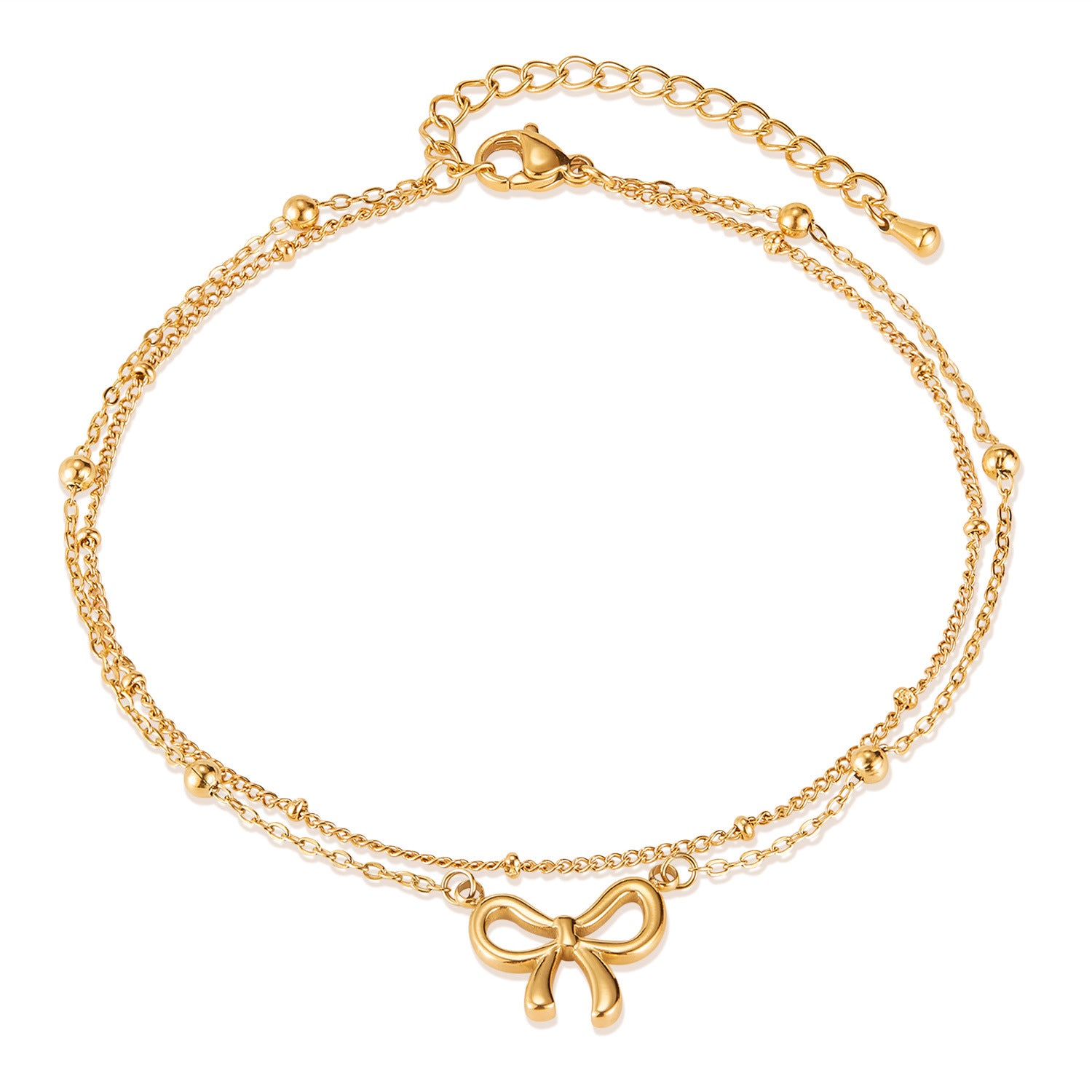 Wholesale  Stainless Steel Double Layer Overlapping Bowknot Foot Chain  Anklets