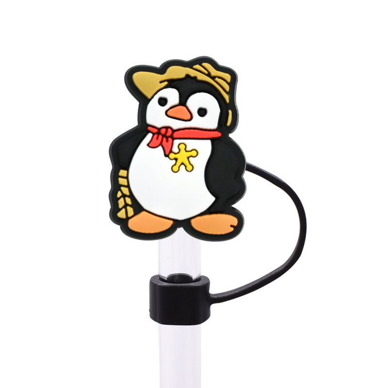 Wholesale Random 100pcs Cute Penguin Series PVC Soft Straw Tube Cap
