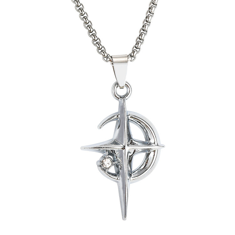 Wholesale Titanium Steel Light Luxury Star and Moon Necklace