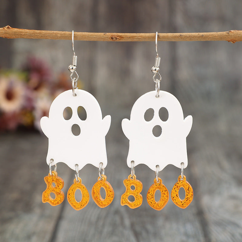 Wholesale  Personalized Acrylic Ghost ing Sequin Letter Halloween Earrings
